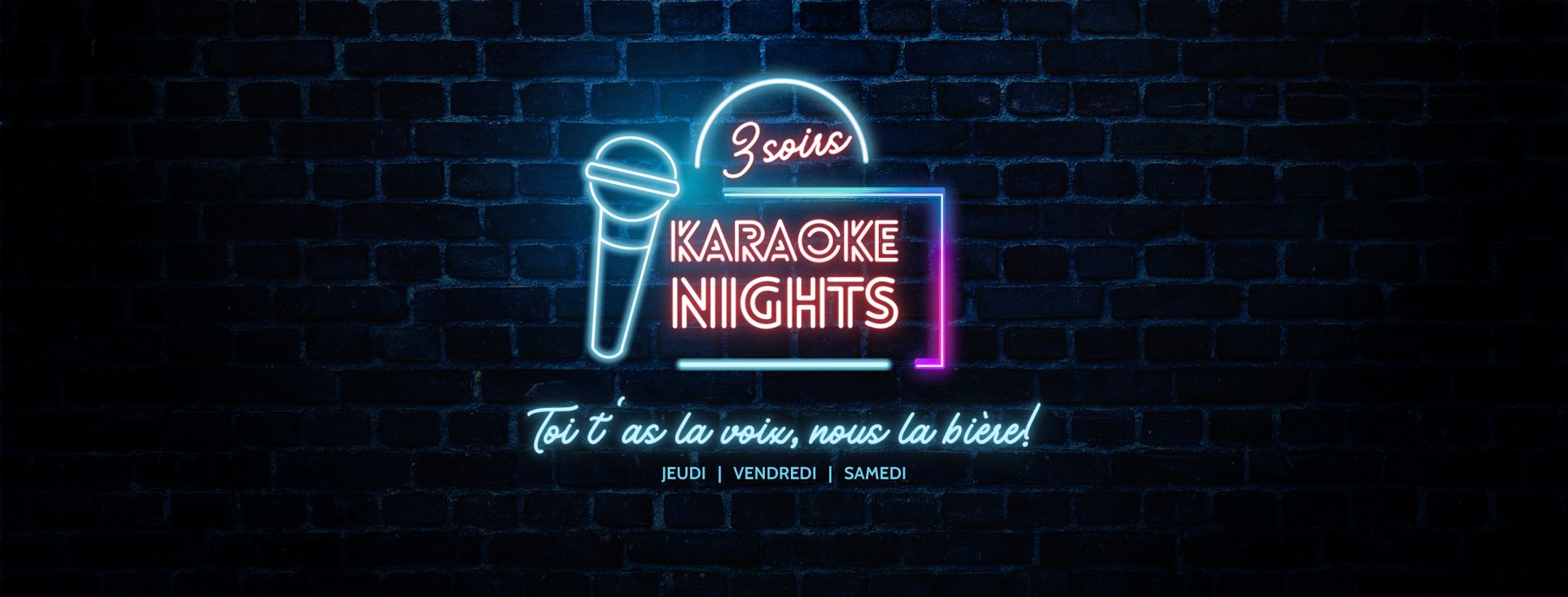 Le néon « Karaoké Nights » du Steak Liquide sur son mur de brique